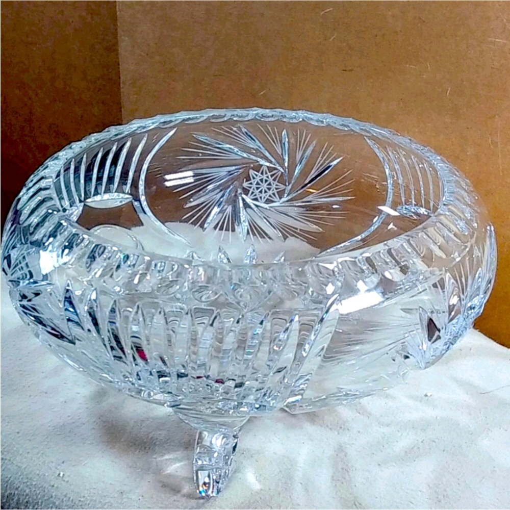 Vintage Lead Crystal Cut Glass Footed Centerpiece Bowl